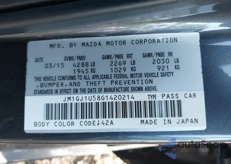 2016 Mazda Mazda6 I Sport из США, поврежденный, VIN JM1GJ1U58G1420214